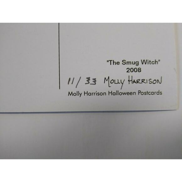 Halloween Postcard Molly Harrison Smug Witch Gothic Fantasy Cat 2008 Ltd. To 33 - Picture 5 of 5